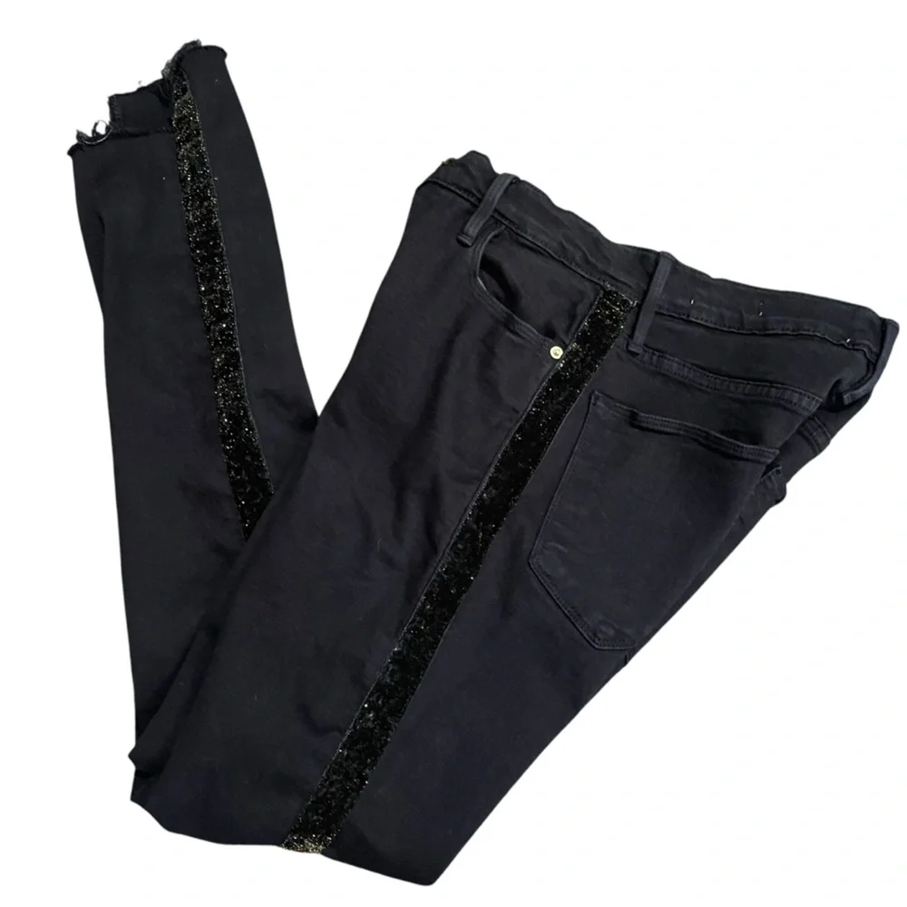 FRAME Le High Straight Glitter Stripe Jeans‎ Size 25 - Picture 10 of 15